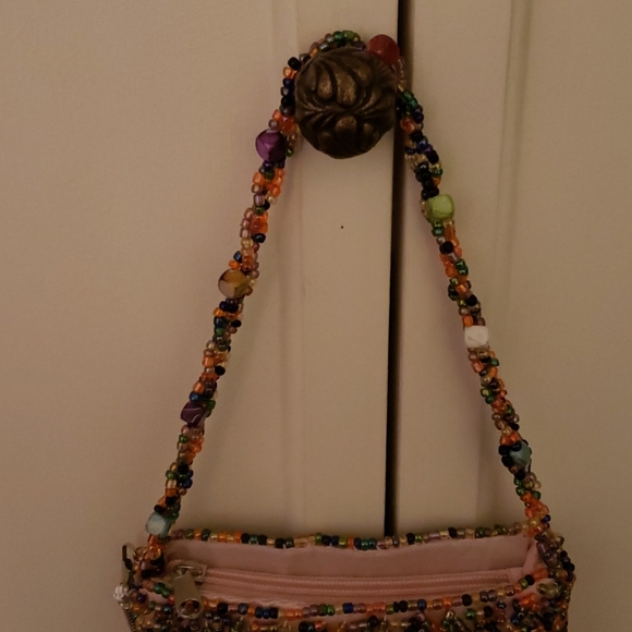 La Viola pink satin candy beaded clutch bag - Picture 3 of 14